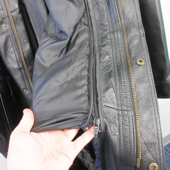 Charles Klein Genuine Leather Trench Coat Men XL Black Full Length Gothic 2320 - Picture 16 of 16